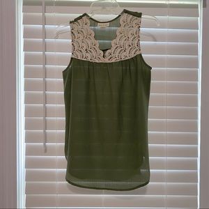 Green and Lace Sleeveless Blouse